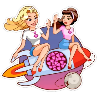 🙌 fusée, filles, lune, amitié, dessin animé, autocollant telegram sticker