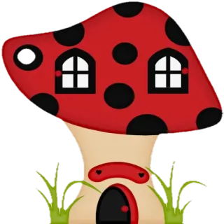 🍄 Pilz, Haus, Märchen, skurril, niedlich, rot, schwarze Punkte, Natur whatsapp sticker