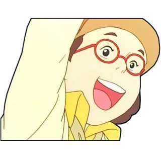 😃 cartoon, anime, happy, girl, glasses, hat, smiling telegram sticker