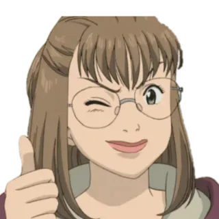 😉 Anime, Okulary, Kciuk w górę, Mruganie telegram sticker