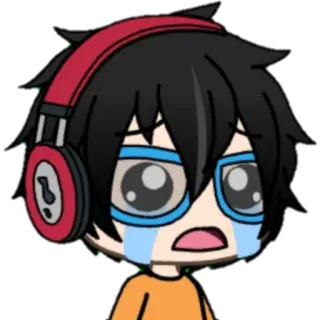 😭 卡通, 哭泣, 悲伤, 耳机, 角色 telegram sticker