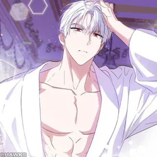 🖤 HAWKS Homme, Anime, Manga, Cheveux Blancs, Yeux Rouges, Abdos, Torse, Mâle telegram sticker