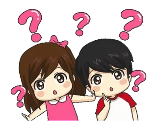 ❓ znak zapytania, kreskówka, anime, dziewczyna, chłopak, para telegram sticker