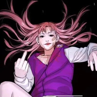🖕 middelvinger, cartoonfiguur, meisje, roze haar, beledigend gebaar telegram sticker