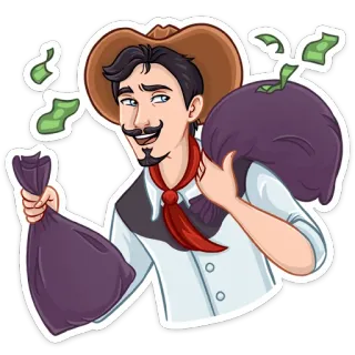 💰 Dessin animé, Homme, Argent, Cow-boy, Chapeau, Sac, Illustration telegram sticker
