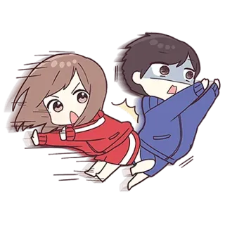 🙁 Anime, Casal, Desenho animado, Correndo, Chibi, Fofo whatsapp sticker