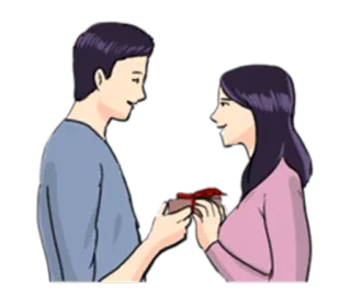 🎁 casal, presente, desenho animado, amor, presente telegram sticker