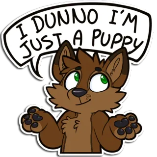 🤷‍♂️ I DUNNO I'M JUST A PUPPY puppy, dog, furry, shrug, confused, cute, cartoon, animal telegram sticker