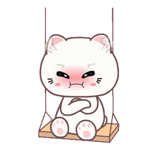 😡 кот, злой, милый, стикер, мультфильм, белый, качели whatsapp sticker