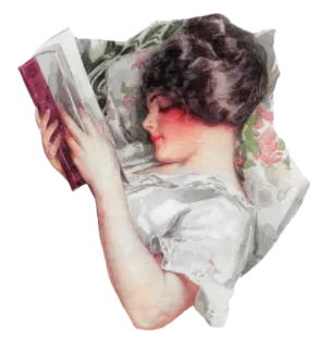 📚 donna, leggendo, libro, vintage, cuscino, floreale, retrò, illustrazione whatsapp sticker