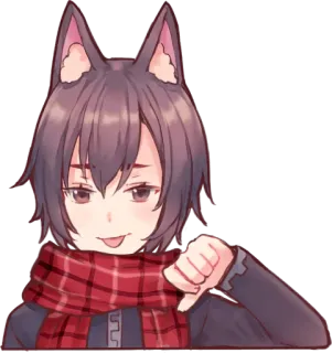 👎 Аниме, Манга, Неко, Дизлайк, Палец вниз, Негатив, Стикер, Эмодзи whatsapp sticker