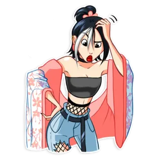 🤔 mulher, garota, moda, estilo anime, desenho animado, personagem, ilustração, roupa whatsapp sticker