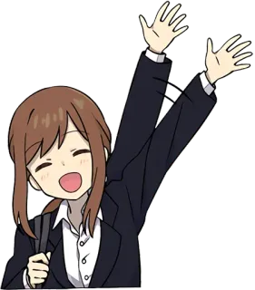 👋 Аниме, Девушка, Школьная форма, Счастливый, Студент, Машет рукой telegram sticker