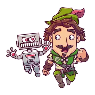 👾 desenho animado, robô, correndo, arqueiro, aventura, perseguição telegram sticker