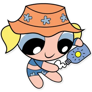 👙 Bubbles The Powerpuff Girls Cartone animato, Estate, Crema solare, Spiaggia, Carino telegram sticker