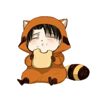 🦊 Levi Ackerman Attack on Titan anime, chibi, cute, sandwich, cosplay, tanooki, Attack on Titan telegram sticker