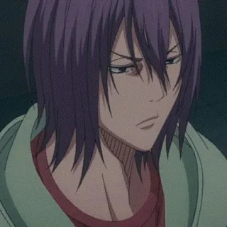 💜 Murasakibara Atsushi Kuroko's Basketball anime, pallacanestro, capelli viola, serio, Murasakibara telegram sticker