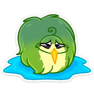 ☹️ fofo, verde, pássaro, triste, chorando, desenho animado, adesivo telegram sticker