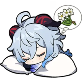 😴 Ganyu Genshin Impact Anime, Genshin Impact, Ganyu, Durmiendo, Flores, Soñando telegram sticker