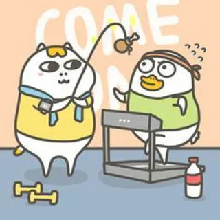 🐥 COME ON olahraga, motivasi, kartun, kucing, bebek, treadmill, gym, kebugaran whatsapp sticker
