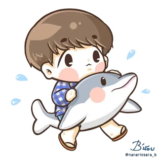 🏊 @nanarissapp_b hoạt hình, bé trai, cá heo, dễ thương, kawaii, hình minh họa telegram sticker