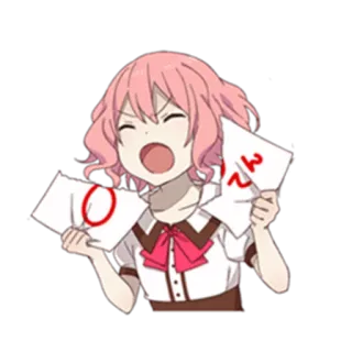 😱 fille anime, cheveux roses, joie, succès, réussite whatsapp sticker