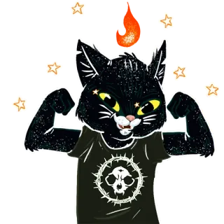 💪 猫, 黑猫, 贴纸, 卡通, 动物, 宠物 telegram sticker
