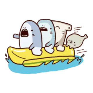 😚 sharks, seal, banana, cartoon, cute, funny, animals telegram sticker