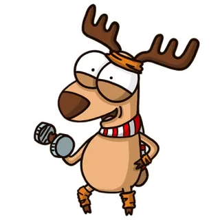 💪 reindeer, exercise, cartoon, fitness, dumbbell, animal, funny, gym telegram sticker