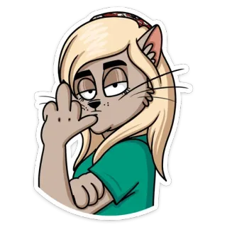 😏 cat, middle finger, rude, cartoon, offensive gesture, blond hair telegram sticker