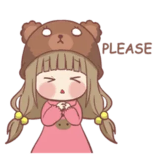 🙏 PLEASE милый, медведь, девочка, пожалуйста, мультфильм, каваий telegram sticker