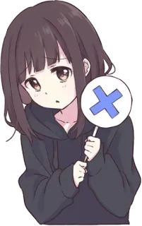🙁 动漫, 女孩, 叉号, 悲伤, 插画, 贴纸 whatsapp sticker