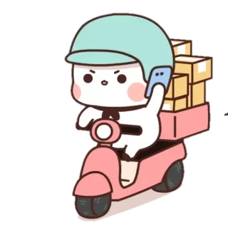 🍯 จัดส่ง, สกู๊ตเตอร์, การ์ตูน, หมวกกันน็อก, พัสดุ, การขนส่ง telegram sticker