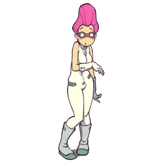 👀 cartoon character, pink hair, white suit, illustration, female character telegram sticker
