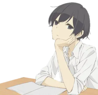 😛 Anime, Anak laki-laki, Berpikir, Duduk, Pelajar telegram sticker