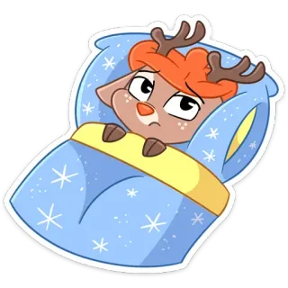 😴 กวางเรนเดียร์, ง่วง, การ์ตูน, สัตว์, เตียง, น่ารัก telegram sticker