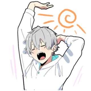 🎩 anime boy, yawning, cute, kawaii, sleepy, white hair telegram sticker