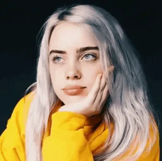 🕸 Billie Eilish Billie Eilish, Sängerin, Promi, Musikerin, Porträt, gelber Hoodie telegram sticker