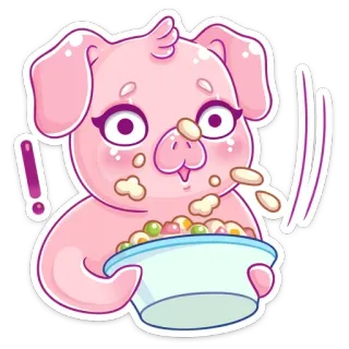 🥗 cerdo, dibujos animados, animal, comida, cuenco, lindo, divertido telegram sticker