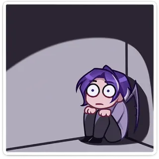 😨 мультфильм, персонаж, аниме, фиолетовые волосы, эмоция, грустный telegram sticker