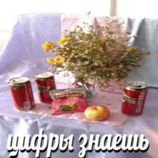 🤩 цифры знаешь beer, flowers, table setting, Russian text telegram sticker