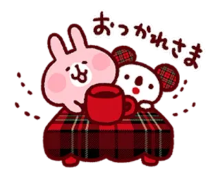 🐰 おつかれさま królik, niedźwiedź, kawa, kawaii, krata telegram sticker