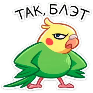 😐 ТАК, БЛЯТ นกแก้ว, นก, โกรธ, คำหยาบ, รัสเซีย, ข้อความ, การ์ตูน, สัตว์ telegram sticker