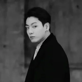 🖤 Jungkook jungkook, bts, kpop, sänger, schwarz weiß, portrait, ohrringe telegram sticker