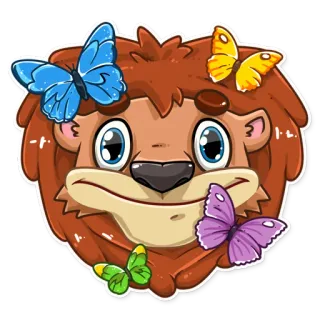 🦋 Löwe, Cartoon, Schmetterlinge, Tier, Niedlich, Aufkleber telegram sticker