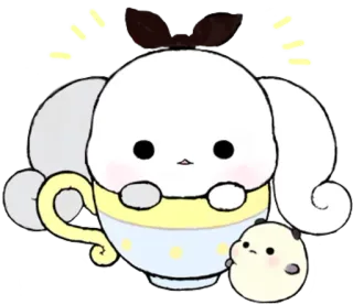 ☁ 카와이, 귀여운, 컵, 동물, 애완 동물, 차, 카와이 아트 telegram sticker