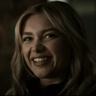 😐 Yelena Belova Black Widow yelena belova, black widow, florence Pugh, marvel, personaje, mujer, sonrisa burlona whatsapp sticker