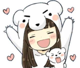 😆 Kreskówka, Słodkie, Dziewczyna, Strój misia, Kawaii, Anime telegram sticker
