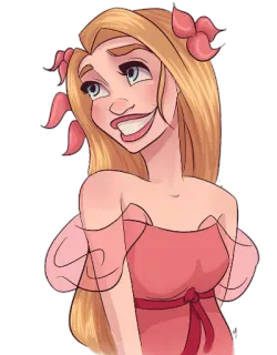 😁 женщина, блондинка, мультфильм, розовый, платье, лента, банты telegram sticker