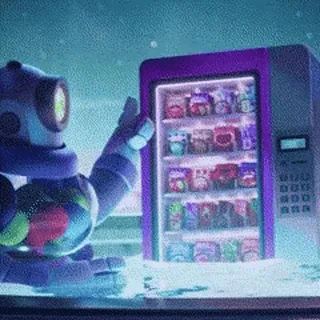 😘 robot, máquina expendedora, snacks, dibujos animados, máquina telegram sticker